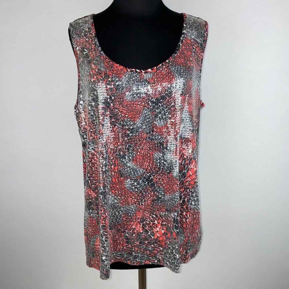 Ruby Rd. L Sequined Front Animal Print Abstract T… - image 1